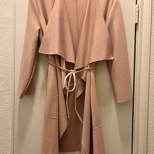 Pink Light Coat With Belt And Large Pockets .